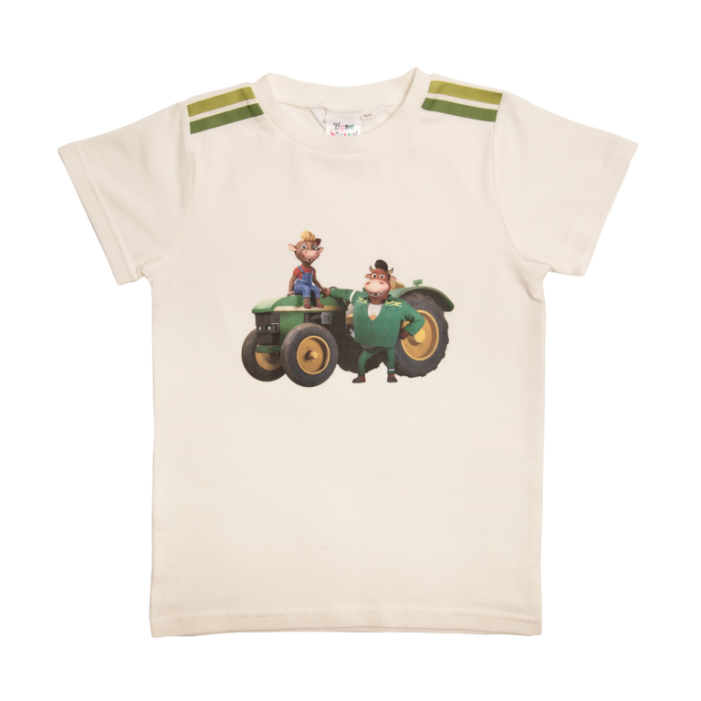T-skjorte, KuToppen med trykk av traktor og karakterer